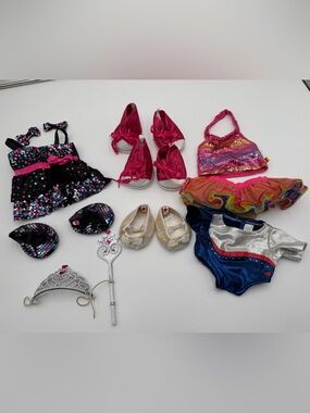 Build-A-Bear Clothing Lot Sparkly Outfits Shoes Tiara Wand Bundle